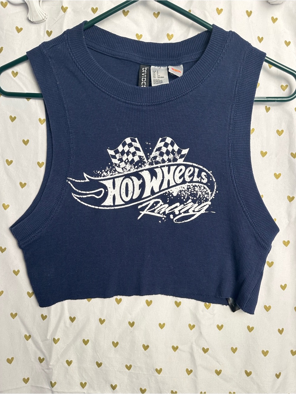 H&M & Hot Wheels Racing collab Navy & White Logo Graphic Cropped Tank